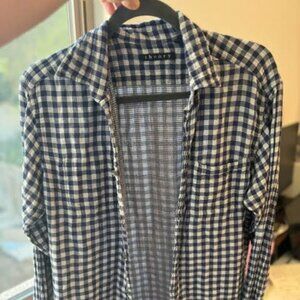 Size M Theory Navy Blue Buffalo Check Button Down Casual Shirt